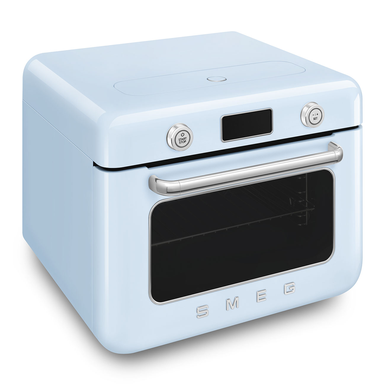 Deutliche Gebrauchsspuren:SMEG COF01PB Kombi-Dampfbackofenl blau