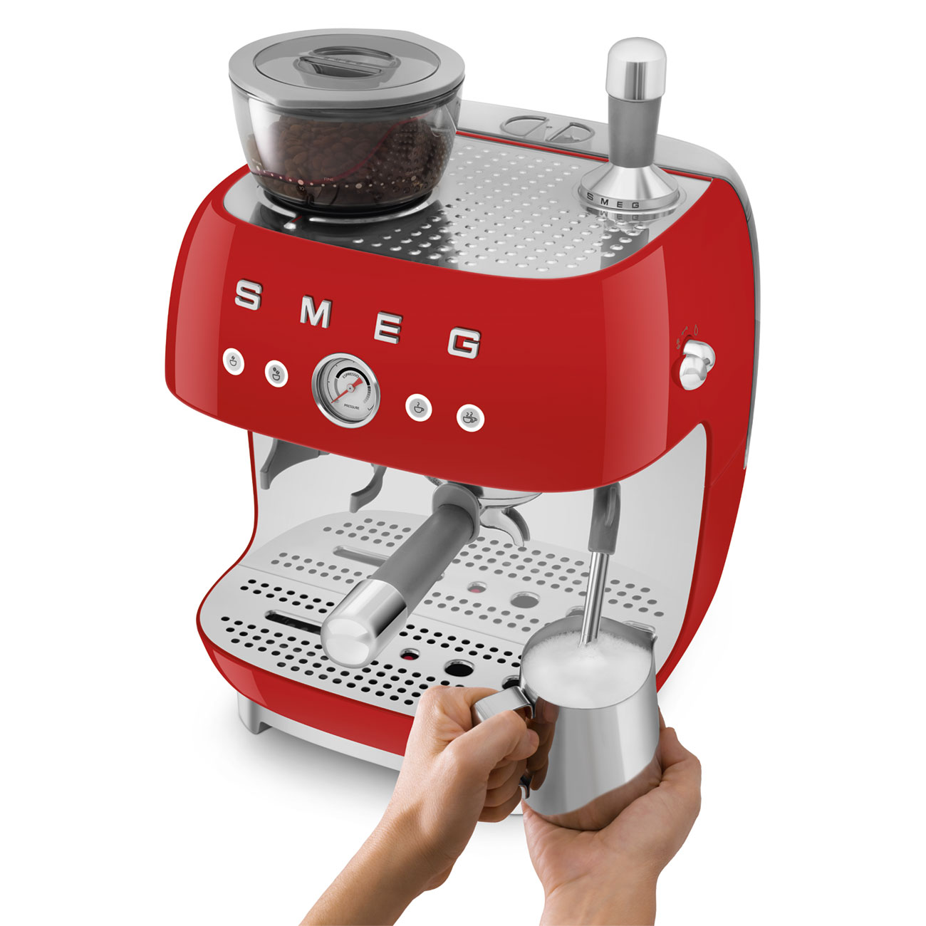 Deutliche Gebrauchsspuren: Espressomaschine mit Mahlwerk Rot