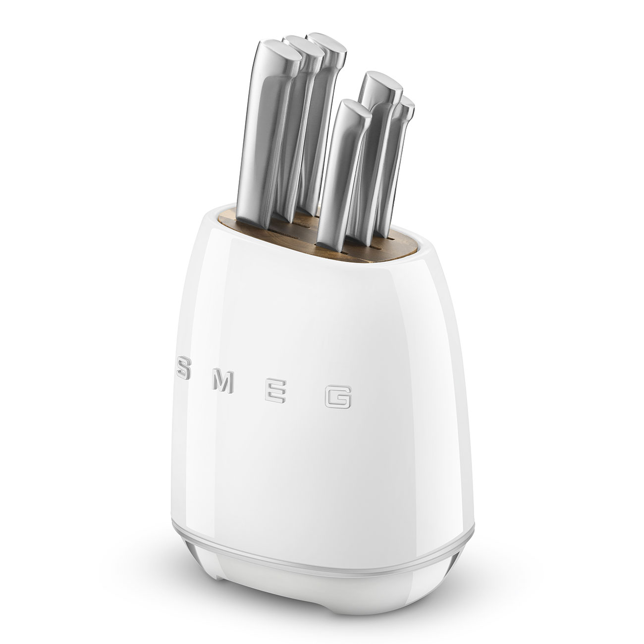Deutliche Gebrauchsspuren: SMEG KBSF02WH Messerblock 50's weiß