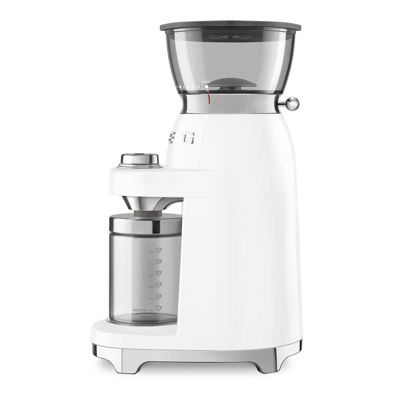 Deutliche Gebrauchsspuren: SMEG Kaffeemühle weiß 50's Style