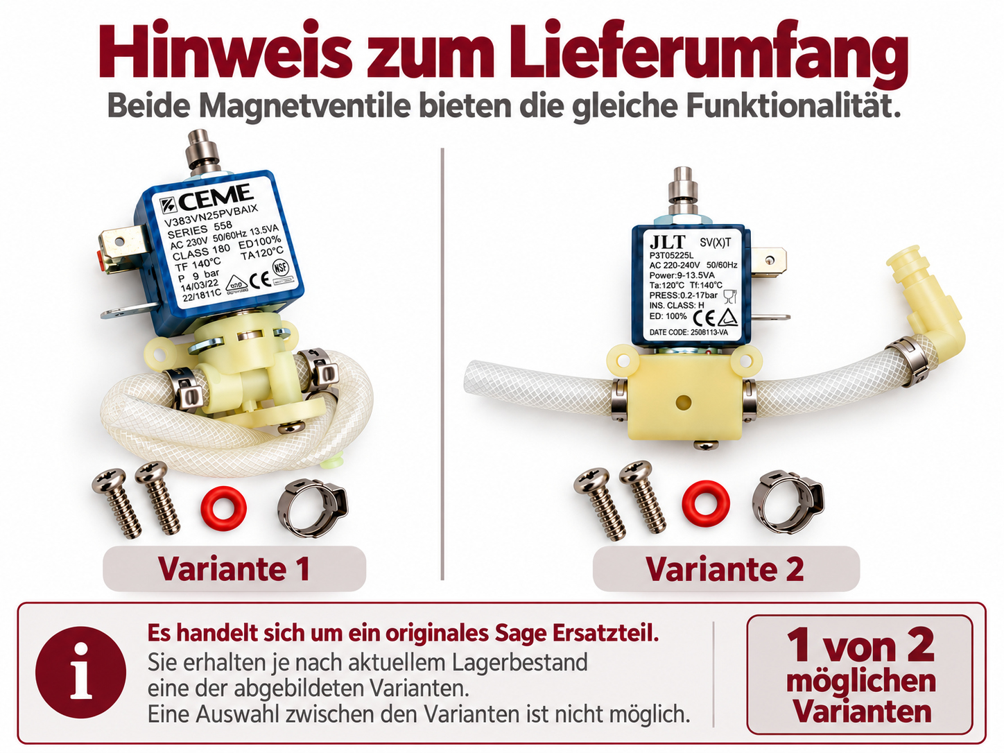 Sage solenoid valve SP0024817 with tube JLT/CEME SES500
