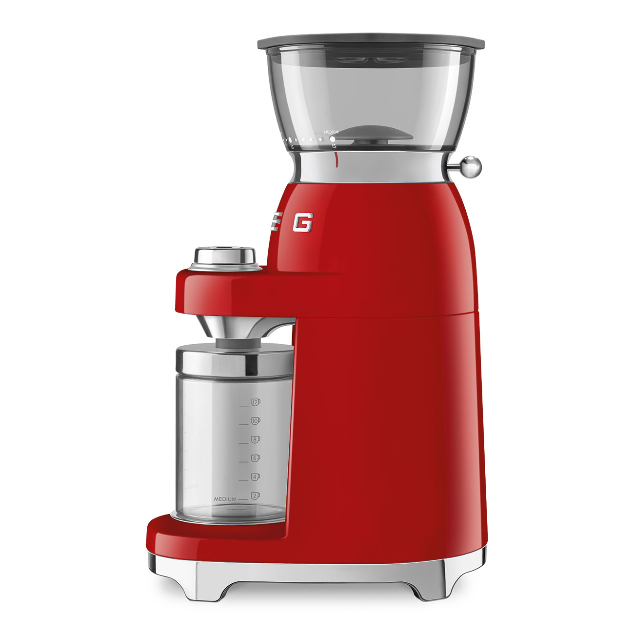 Deutliche Gebrauchsspuren: SMEG CGF03 Kaffeemühle rot 50's Style