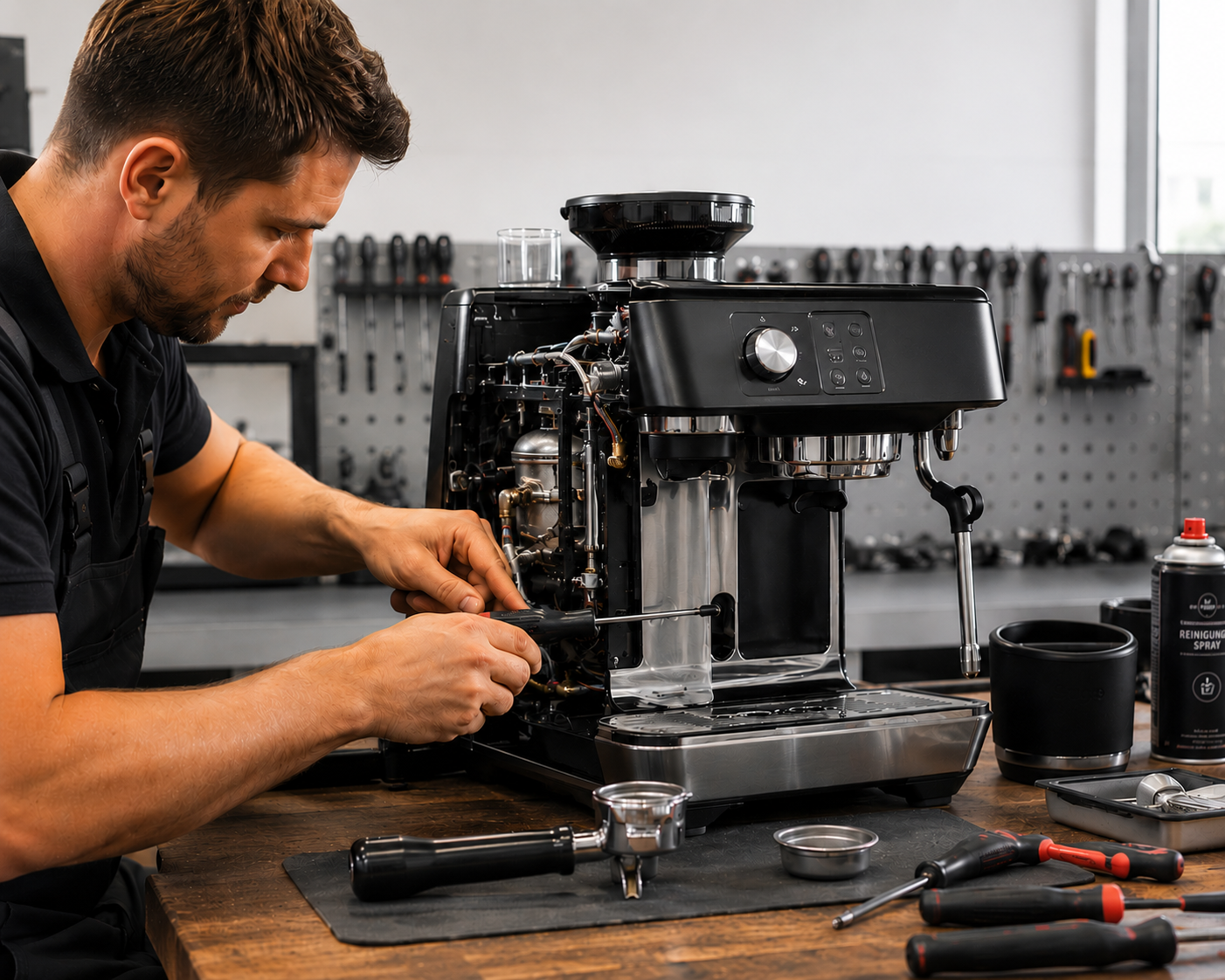 Gebrauchter Kaffeevollautomaten wird professionell gewartet und für den Verkauf vorbereitet