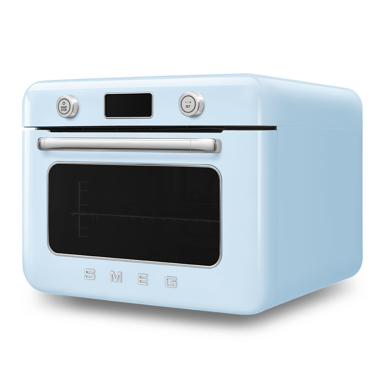 Deutliche Gebrauchsspuren:SMEG COF01PB Kombi-Dampfbackofenl blau