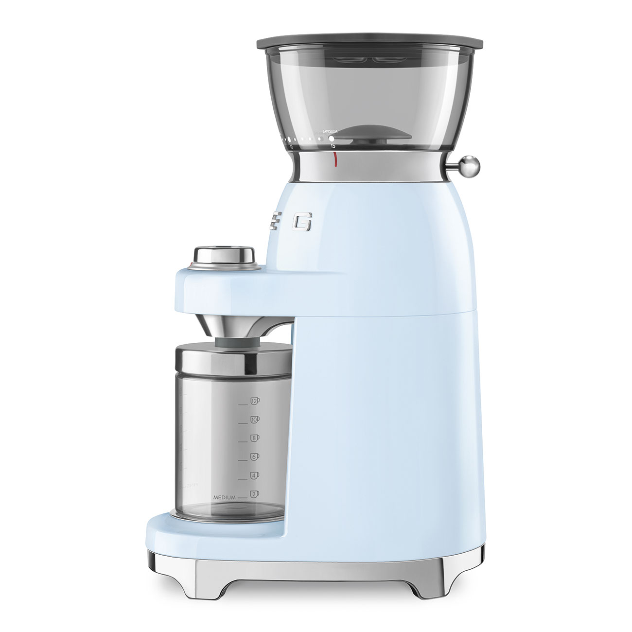 Deutliche Gebrauchsspuren: SMEG 1950's Kaffeemühle pastellblau
