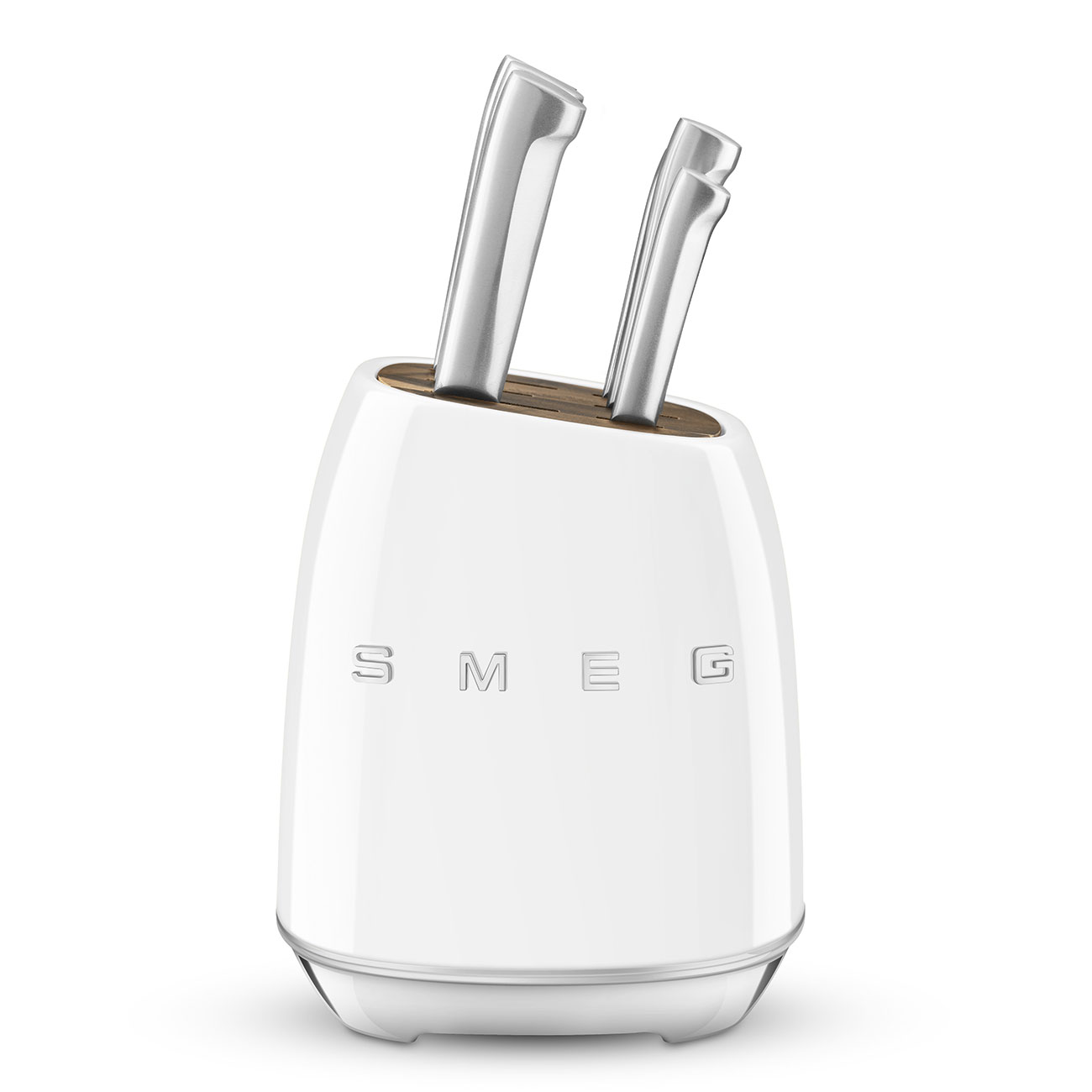 Deutliche Gebrauchsspuren: SMEG KBSF02WH Messerblock 50's weiß