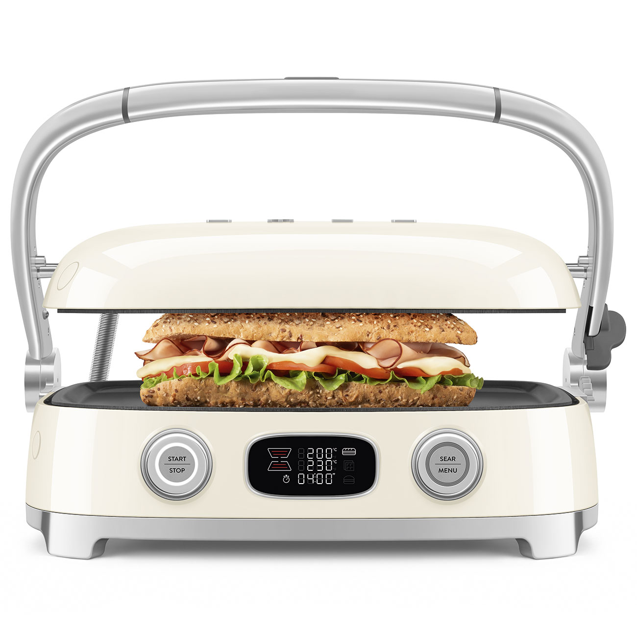Deutliche Gebrauchsspuren: SMEG Kontaktgrill MGF01CREU creme