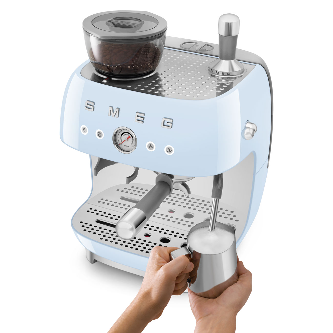 Deutliche Gebrauchsspuren: Espressomaschine mit Mahlwerk Blau