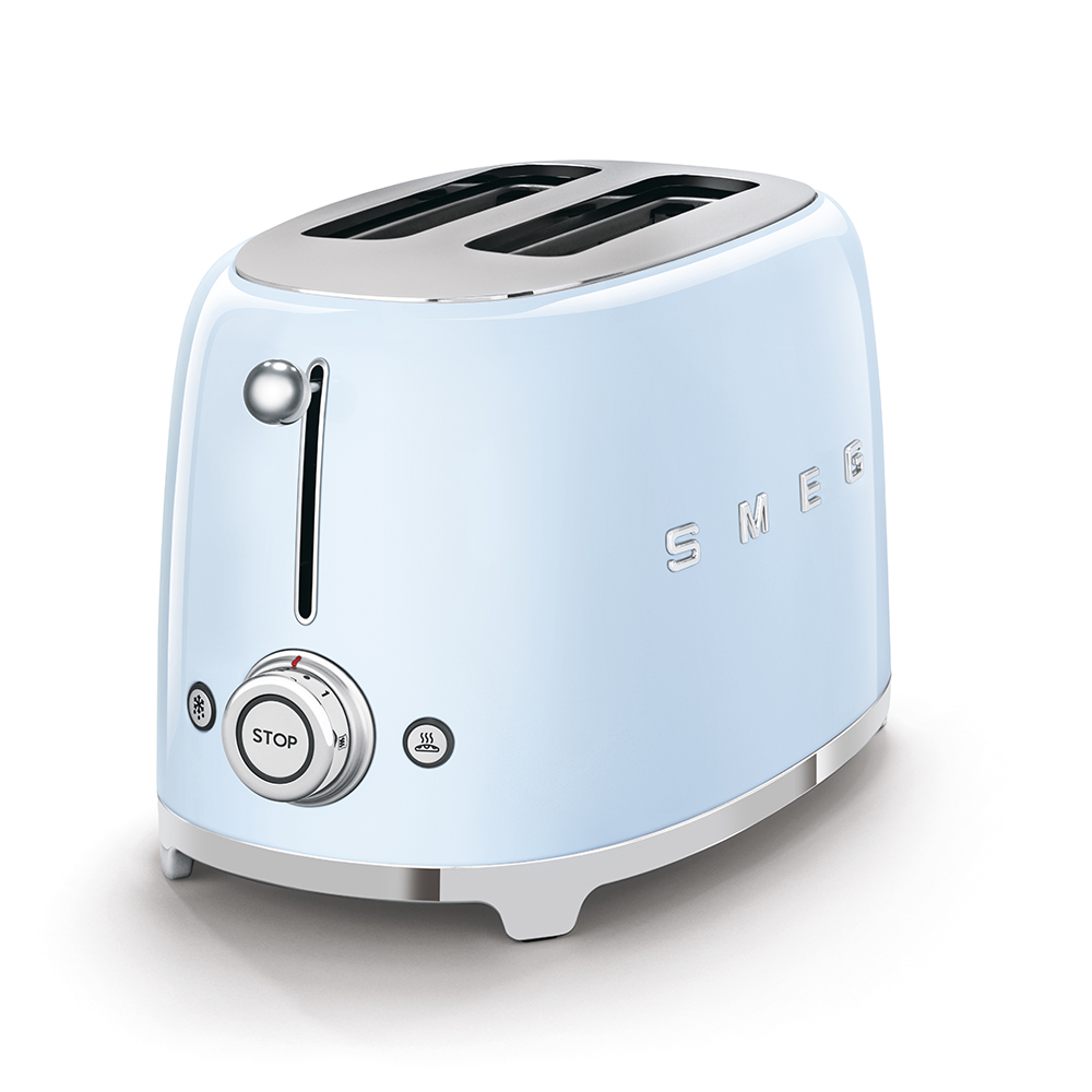 Slight signs of wear: SMEG 2-slice toaster, pastel blue glossy
